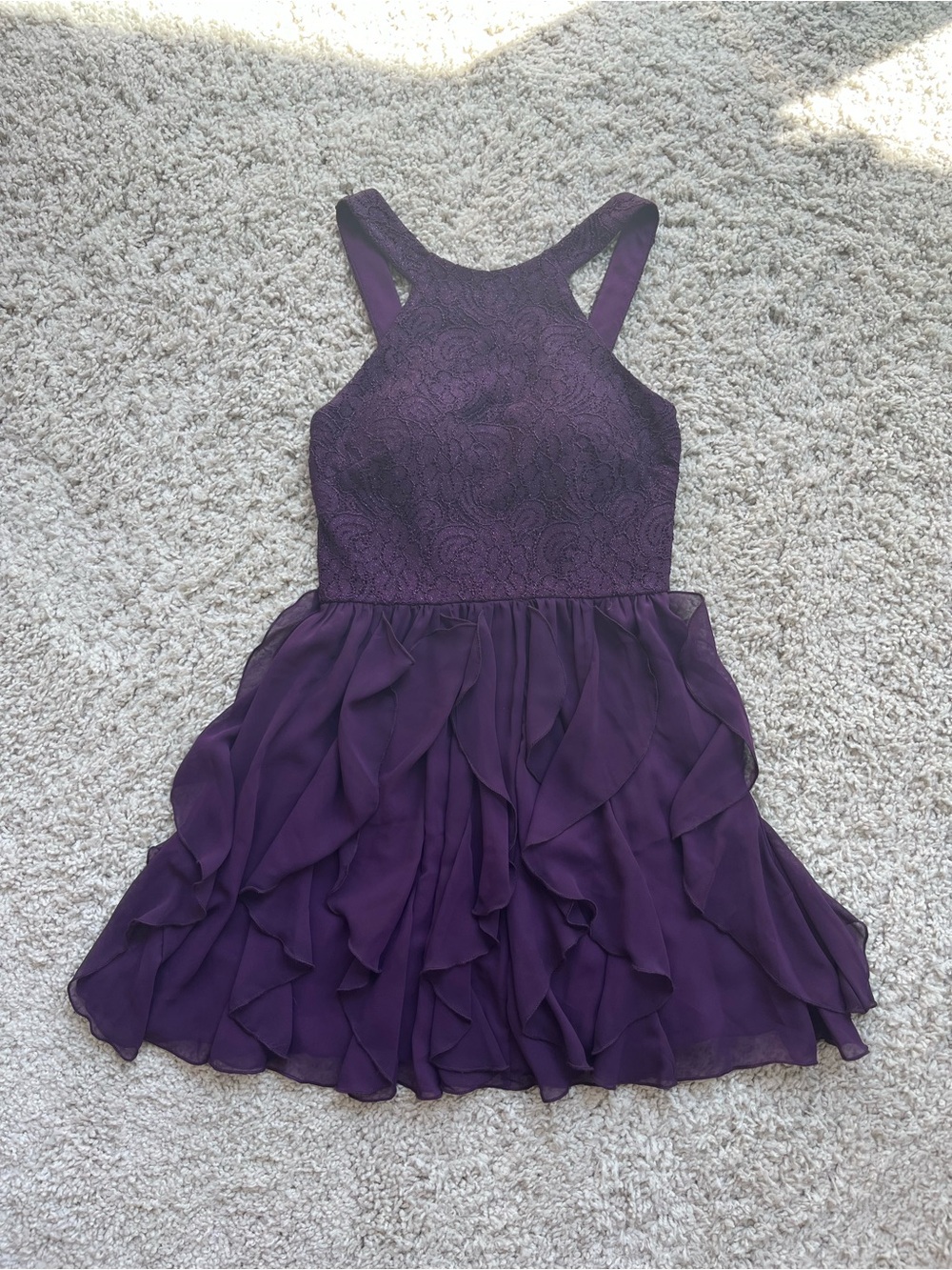 Windsor Dark Purple Lace Bodice Ruffle Dress Size 5